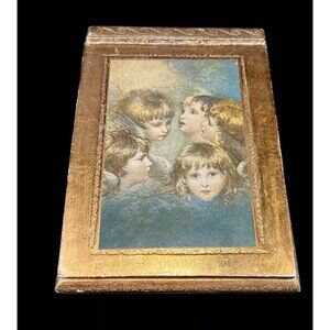 Vintage Gold Leaf Florentine Hinged Wooden Notepad Cover ITALY Cherub Angel